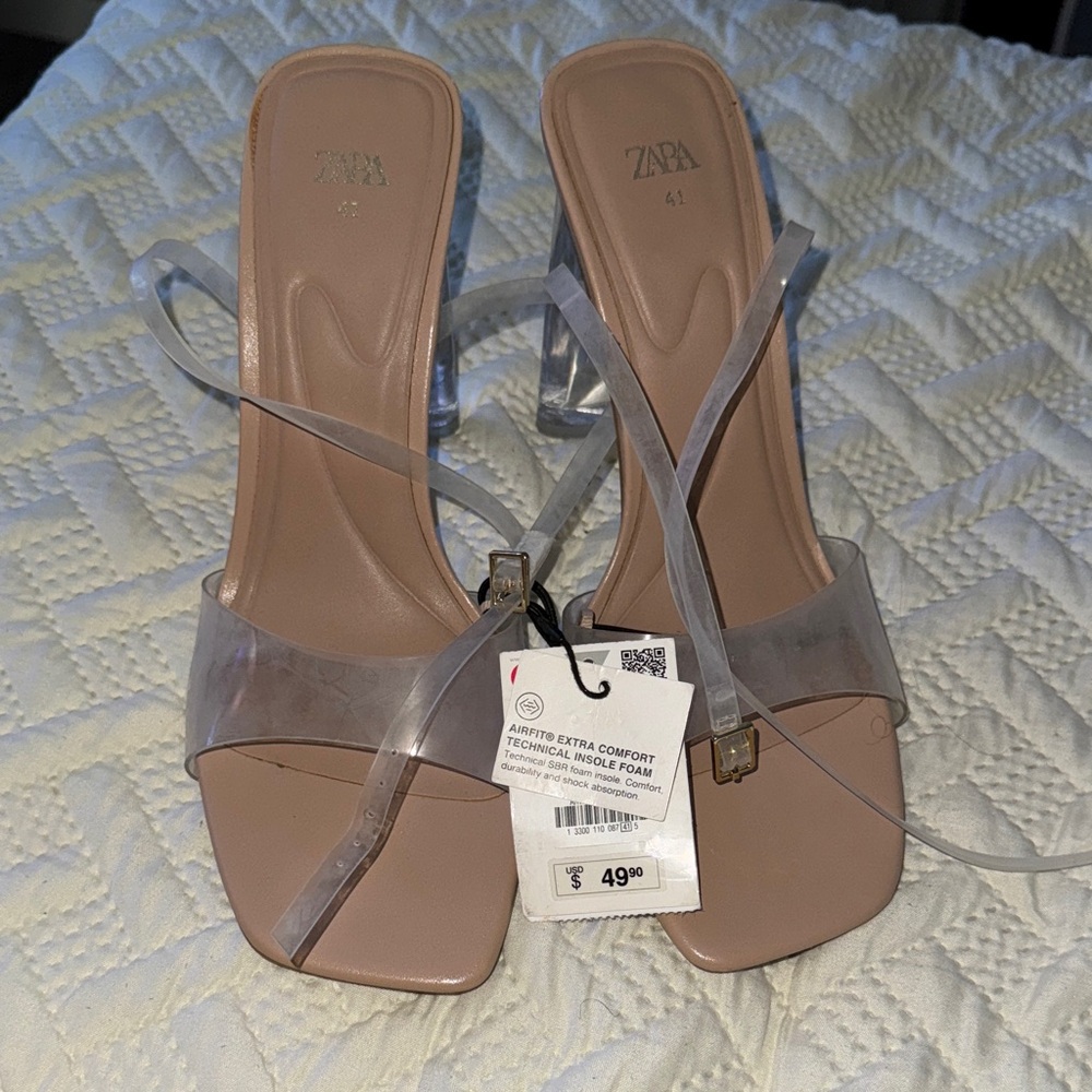 Zara Women's Heels with Clear Straps - Beige